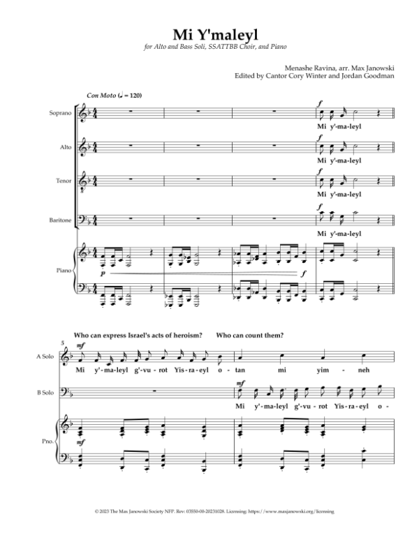 Mi Y’maleyl (Choral Arrangement) - Image 2